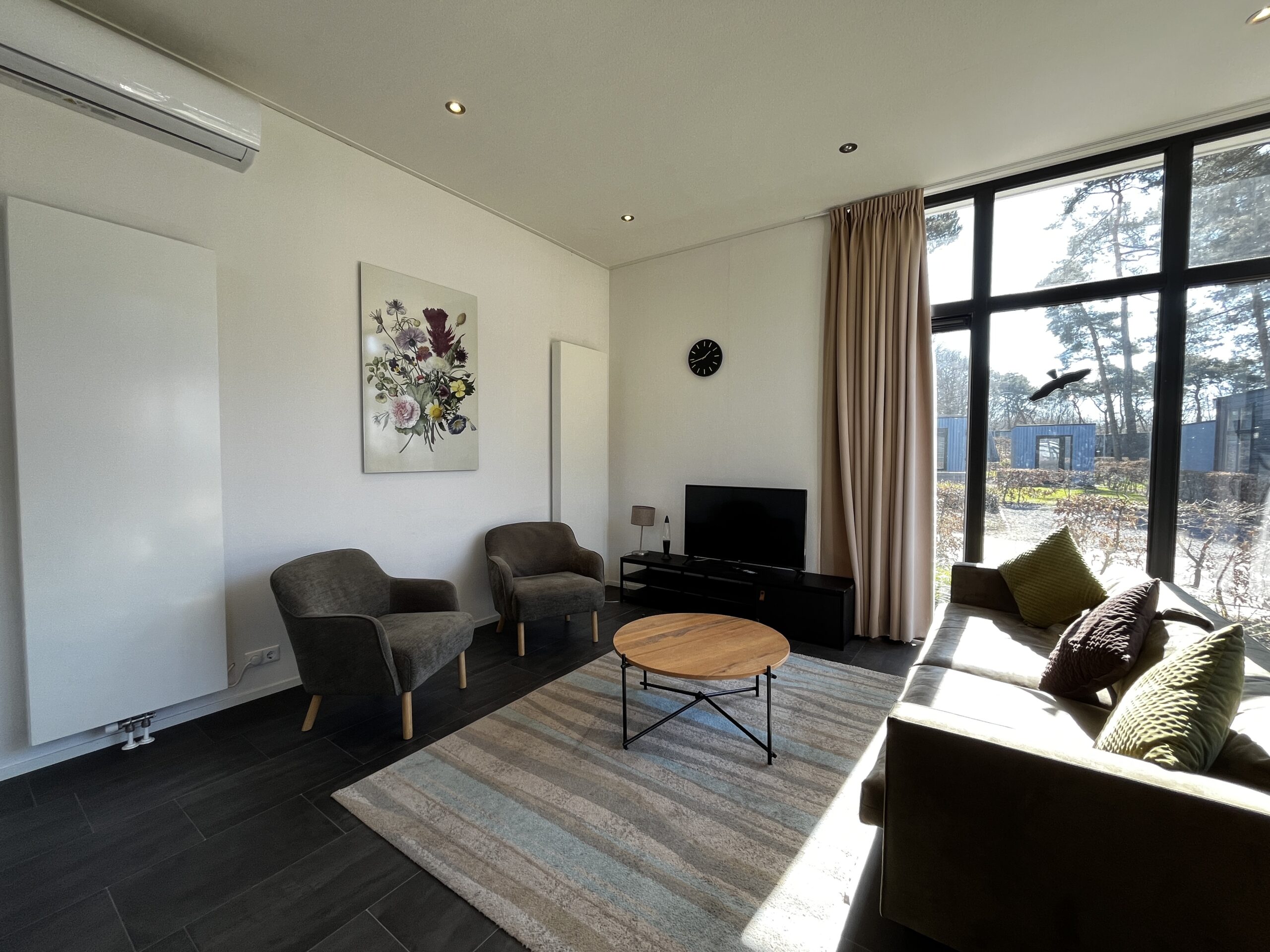 De zitplaats in de woonkamer met twee stoelen en een bank